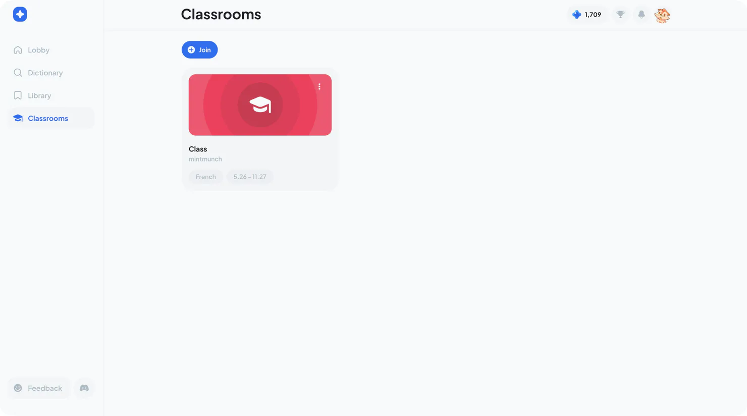 Student Classrooms overview with a joined classroom